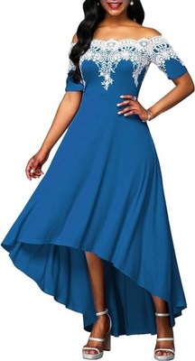 Niebieska sukienka asymetryczna hiszpanka haft S 36