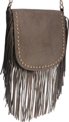 ZAMSZOWA LISTONOSZKA DAMSKA Z FRĘDZLAMI I DŻETAMI d.khaki