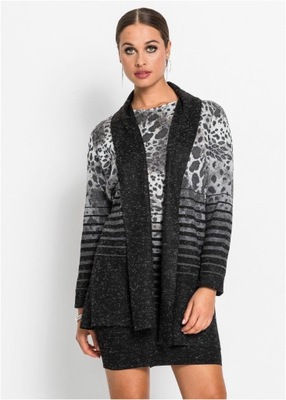 3H6C08 BONPRIX SWETER BEZ ZAPIĘCIA Z WZOREM LAMPARTA 36/38