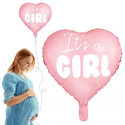 Balon foliowy "It's a girl" To dziewczynka na baby shower serce różowe duże
