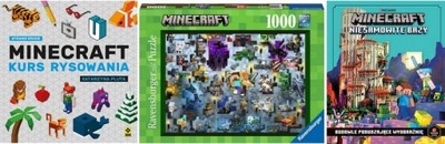 Minecraft Niesamowite bazy+Minecraft Kurs rysowania +PUZZLE 1000