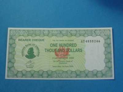 Zimbabwe Banknot 100000 Dollars 2006 UNC P-32