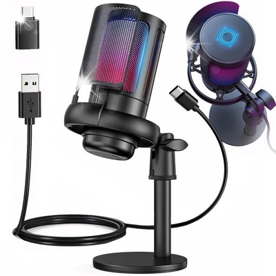 MIKROFON GAMINGOWY USB DO KOMPUTERA POP-FILTER POJEMNOŚCIOWY WYCISZ FUNKCJA