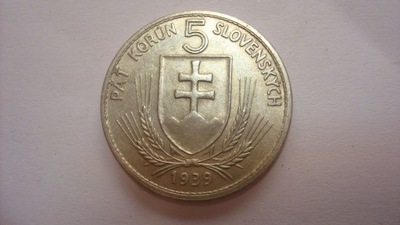 Moneta Słowacja 5 koron 1939 stan 3+