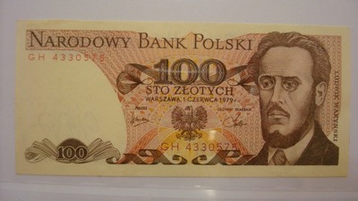 Banknot 100 zł 1979 rok - Seria GH stan 1