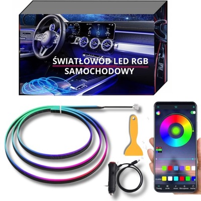 CABLE DE FIBRA ÓPTICA DIOPARA LUMINOSO LED PARA COCHE ILUMINACIÓN RGB 6M AMBIENT EL WIRE 5W1 JUEGO  