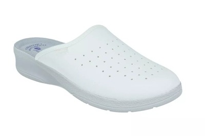 Białe klapki INBLU medyczne obuwie ze skórzaną wkładką damskie R39