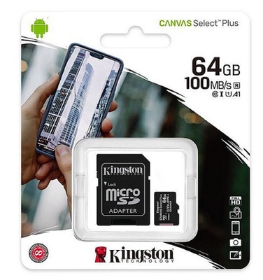 KINGSTON KARTA PAMIĘCI 64GB microSDXC 10 UHS-I 100 MB/s + adapter