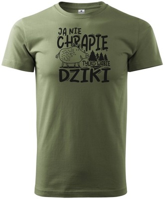 Koszulka bawełniana "Nie chrapię tylko wabię dziki" zielona XL