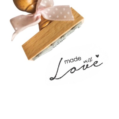 Stempel drewno stempelek z napisem MADE WITH LOVE fotograficzny pieczątka
