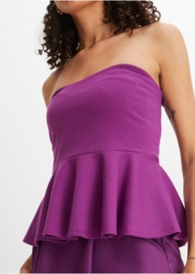 2C1F07 BONPRIX BLUZKA TOP BEZ RĘKAWÓW Z BASKINKĄ FIOLETOWA 44/46