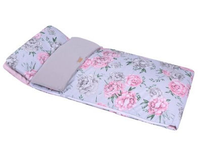 Śpiworek do spania dla dziewczynki szary kwiaty różowy 90 cm