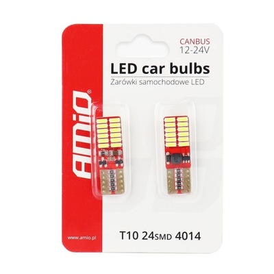 LUCES DIODO LUMINOSO LED CANBUS 24SMD 4014 T10E W5W WHITE 12V 24V AMIO-01287  