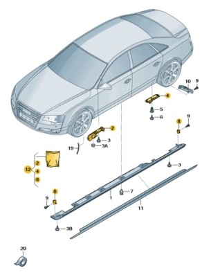 Набор крепёжных запчасти к порог audi a8 d4 aso оригинал новый 4h0898855c фото №1