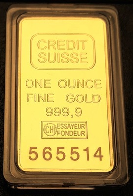 Szwajcaria ,Sztabka Złota ,CREDIT SUISSE , 999/1000 GOLD ,pozłacana kopia