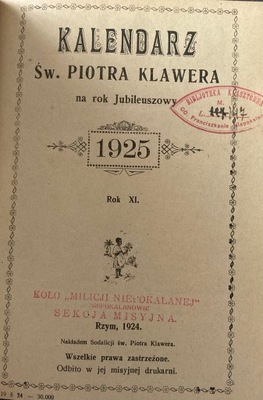 Kalendarz Św. Piotra Klawera 1925 r.
