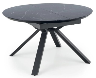 Stół Okrągły 130 cm Rozkładany VERTIGO Czarny Marmurowy Glamour Halmar