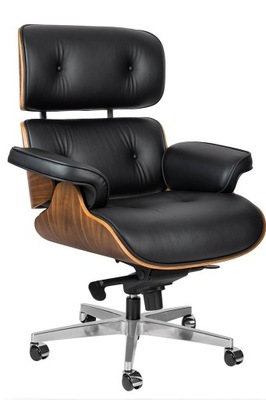Fotel biurowy LOUNGE GUBERNATOR czarny - sklejka orzech, skóra naturalna, s