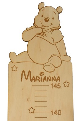 DREWNIANA MIARKA WZROSTU dziecka na ścianę KUBUŚ PUCHATEK PERSONALIZOWANA