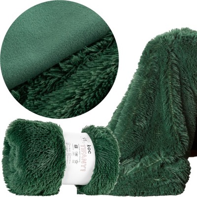 Koc włochacz futrzak pled narzuta na łóżko 70 cm x 160 ciemny zielony