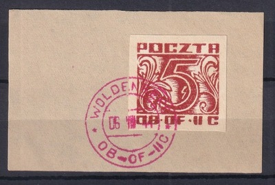 Fi 36, znaczek na wycinku, gw. Korszeń PZF, kas. WOLDENBERG, 1944r. E942