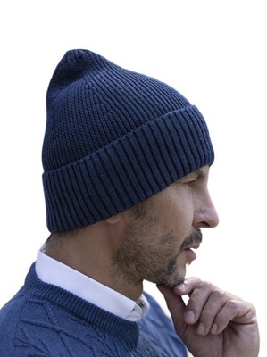 CZAPKA ZIMOWA BEANIE - WEŁNA MERINO - GRANATOWA - UNIWERSALNA