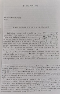 Karl Rahner o diakonacie stałym M. Marczewski