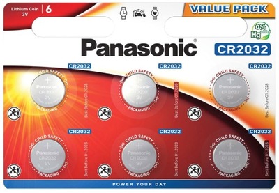 6 x Bateria CR2032 w blistrze litowa Panasonic