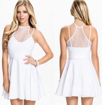 Biała rozkloszowana sukienka z siateczką L