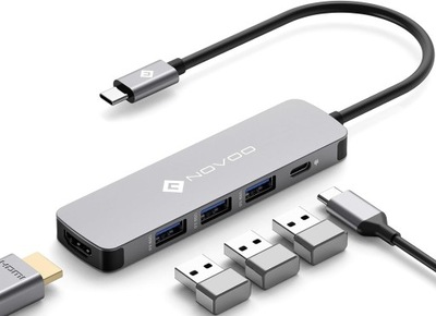 NOVOO R5 PD , 5 w 1 , USB-C , HUB USB 4K HDMI Aluminium 5Gbps
