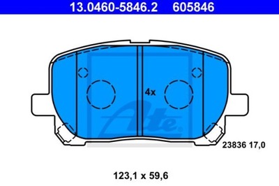 ATE 13.0460-5846.2 КОЛОДКИ ТОРМОЗНЫЕ ПЕРЕД TOYOTA AVENSIS 2,0 01-09