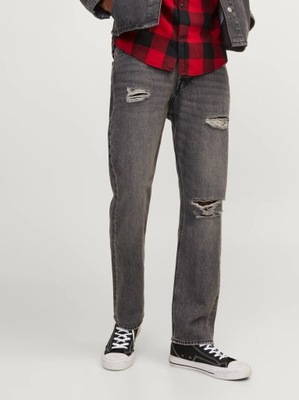 Jack & Jones JJICHRIS - Męskie Jeansy szare z rozdarciami rozmiar 32/30