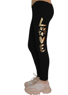 Legginsy Getry Ocieplane CZARNE ZŁOTE LOVE r.158