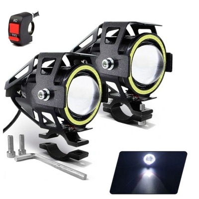 2x HALOGENY MOTOCYKLOWE LAMPY REFLEKTORY RING LED