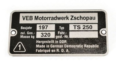 Tabliczka znamionowa MZ TS 250