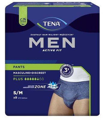 Majtki chłonne TENA Men Pants Plus rozm. M 9 sztuk