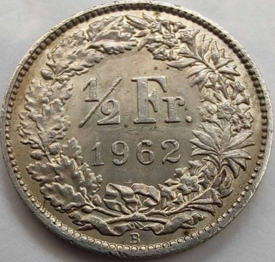 0604r - Szwajcaria 1/2 franka, 1962 ag