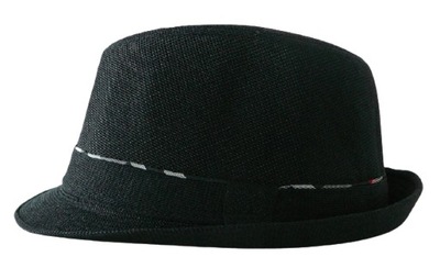 Letni modny czarny kapelusz trilby z obwódką - r. 58