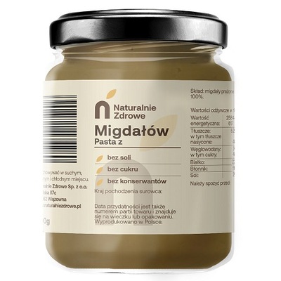 Naturalnie Zdrowe Masło Migdałowe Krem z Migdałów 500 g