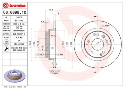 BREMBO 08.6898.10 ДИСК ТОРМОЗНЫЙ фото