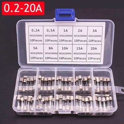 100/72pcs Car Fast-blow Glass Fuses Car Glass Tube Fuses 0.2-20A 0.5~0856 