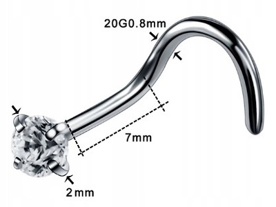 Kolczyk do nosa Nostril spirala cyrkonia 2mm