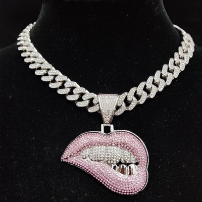 Men Women Hip Hop Bite Lip Shape Pendant Necklace