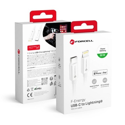 FORCELL kabel Typ C do Iphone 8-pin MFi 3A/9V 30W (Max) C901 1m biały