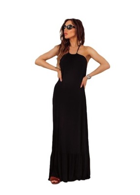 Długa sukienka z odkrytymi plecami czarna Tmc Moda