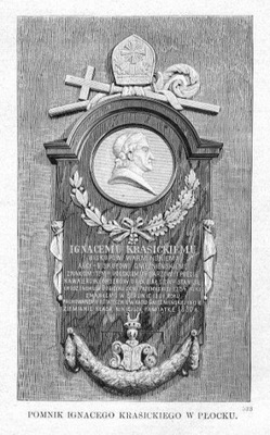 drzeworyt 1880 Płock. Pomnik Ignacego Krasickiego