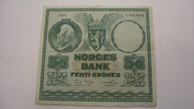 Banknot Norwegia 50 koron 1958 stan 3
