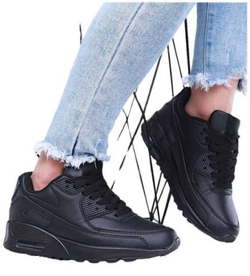 Sznurowane czarne damskie buty sportowe sneakersy półbuty15608 39