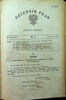 Dziennik praw państwa Polskiego 1919 r