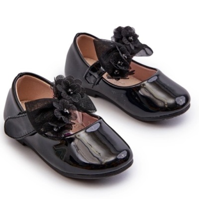 BALERINKI LAKIEROWANE Z KOKARDĄ ZAPINANE NA RZEP CZARNE 21